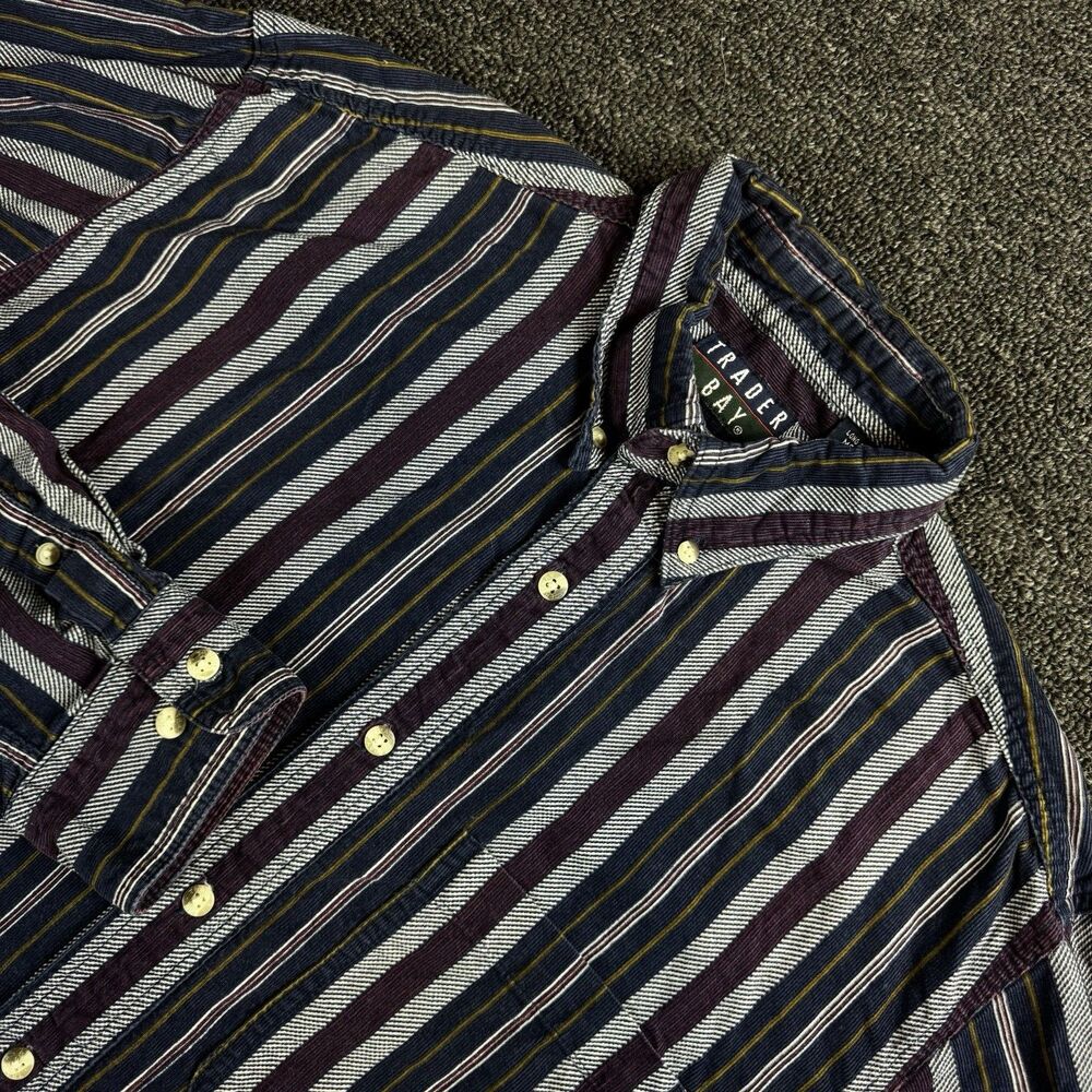 VTG 90s Trader Bay 100% Cotton Men Med Corduroy Long Sleeve Striped Button Shirt